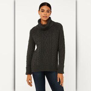 A399 • Charcoal Cable Knit High-Low Sweater – Chunky Turtleneck Pullover